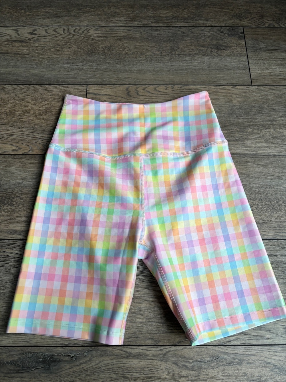 Beyond Yoga High Waisted High Rise Pastel Gingham Biker Shorts Colorful sz large